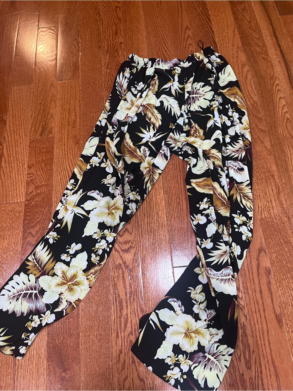 Women's Black Floral Wide-Leg Palazzo  Pants